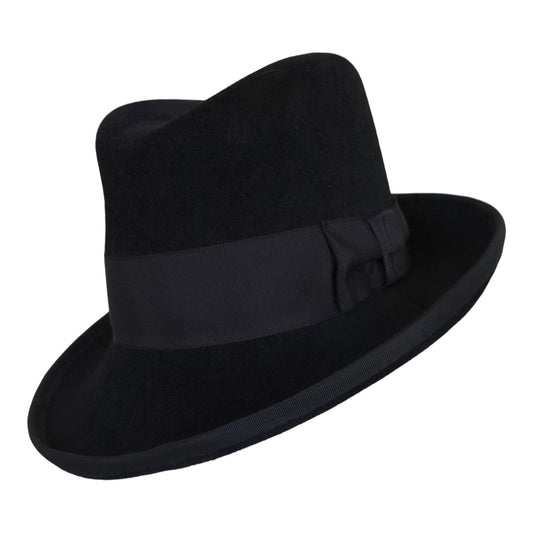 a black hat with a ribbon