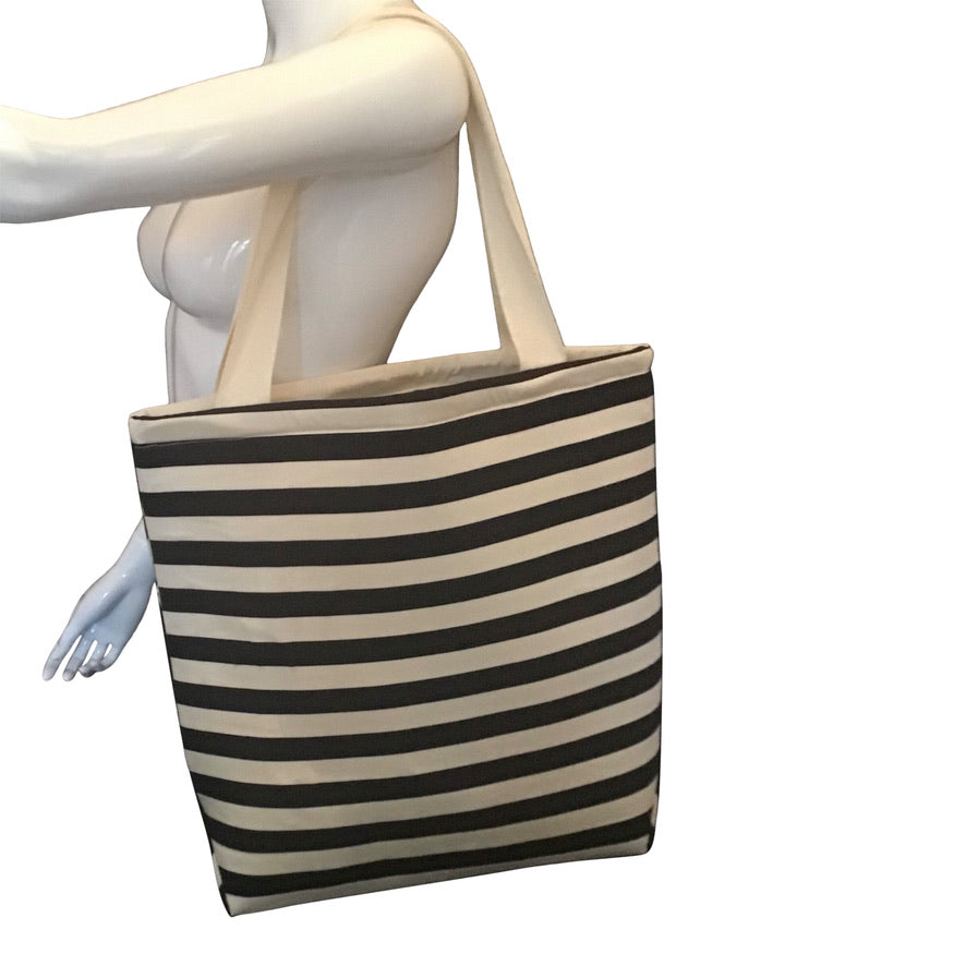 Tote bag in cotton black and white stripe