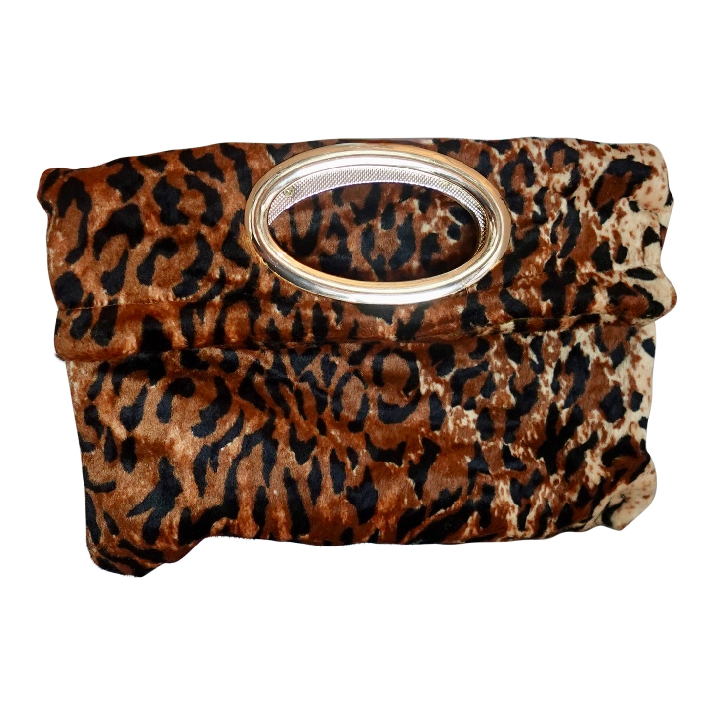Morphy Leopard Print Velvet & Silk Gold Handle Bag
