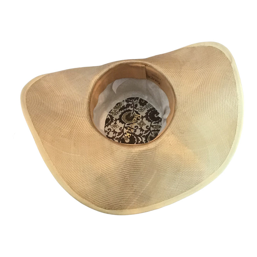 Wide Brim Straw In Gold With Gold Oversized Bow Race Day