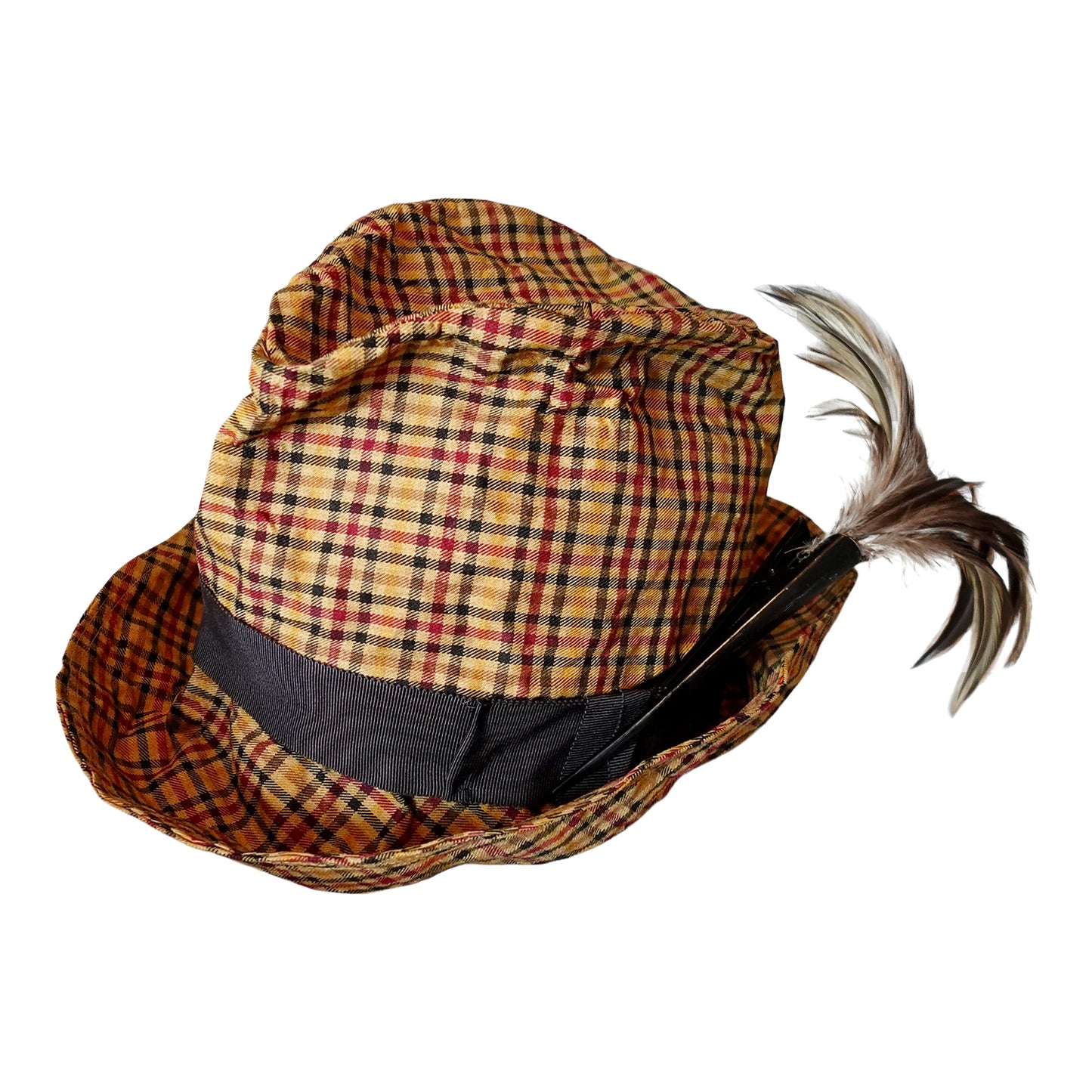 Morphy Moldable Plaid  Deep Cuff Trilby Fedora Mustard