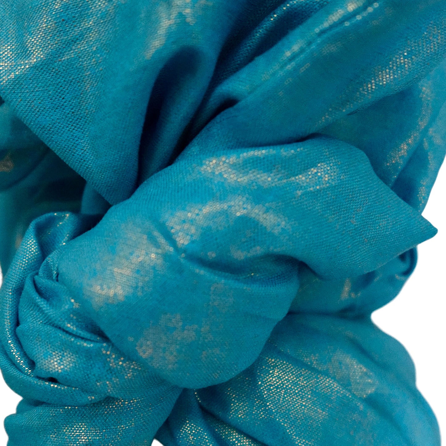 Linen Twisturban® in gold metallic on Turquoise