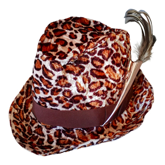 Morphy Moldable Leopard Velvet Deep Cuff Trilby Fedora