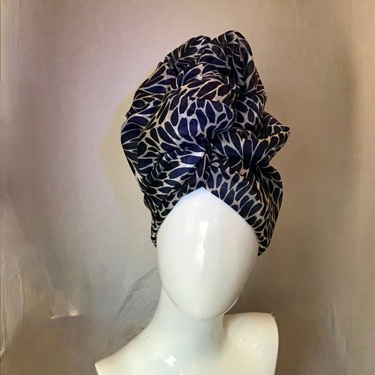 Silk Organza Twisturban Turban in Navy & White Extra Full