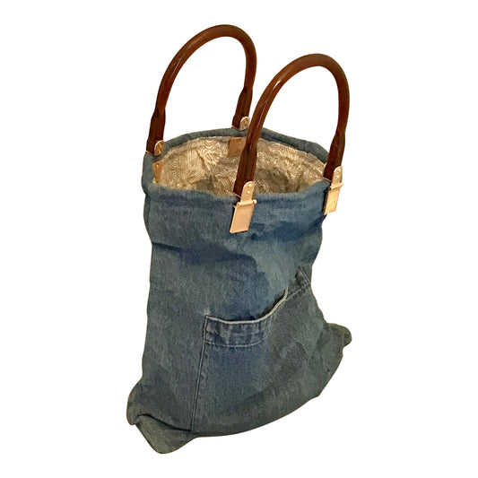 Morphy Upcycled Denim Bag With Faux Tortioise Handle