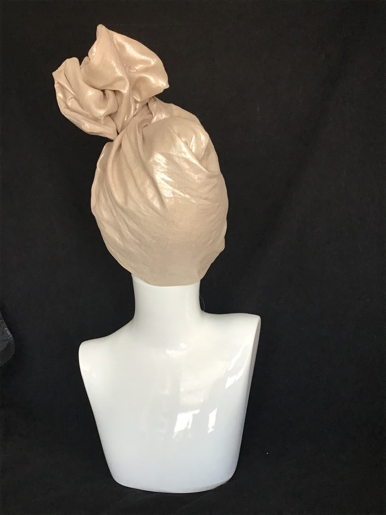 Linen Twisturban® Turban in silver metallic on cream