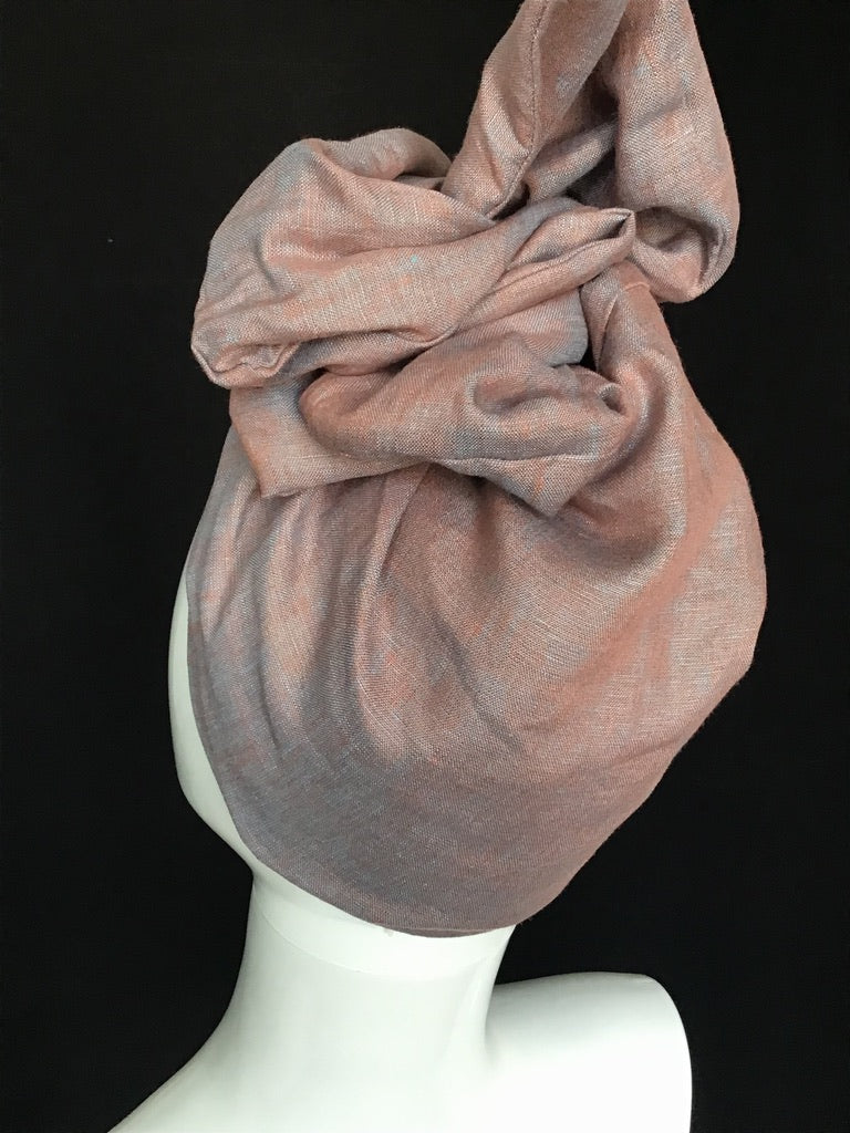 Linen Twisturban® in yarn dye blue and terra cotta