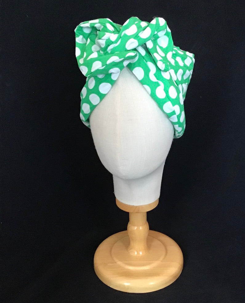 Mini Twisturban in green dot cotton  Rosie the Riveter  *sample