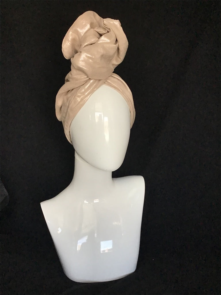 Linen Twisturban® Turban in silver metallic on cream