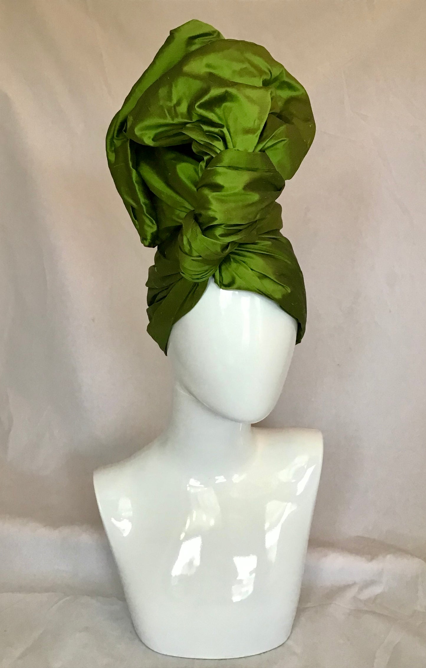 Silk shantung large Twisturban in Olive color #113