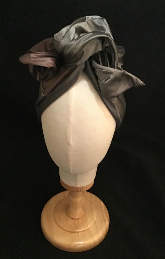 Mini Twisturban in bronze/ gunmetal silk taffeta