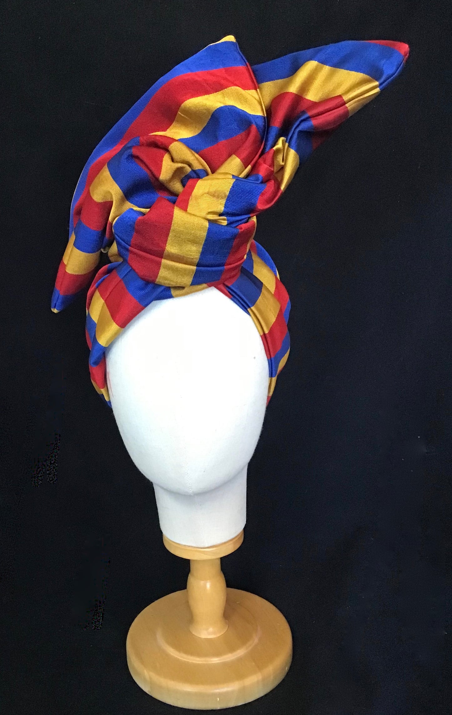 Tie silk Twisturban in University brights Blue/ Red/ Gold