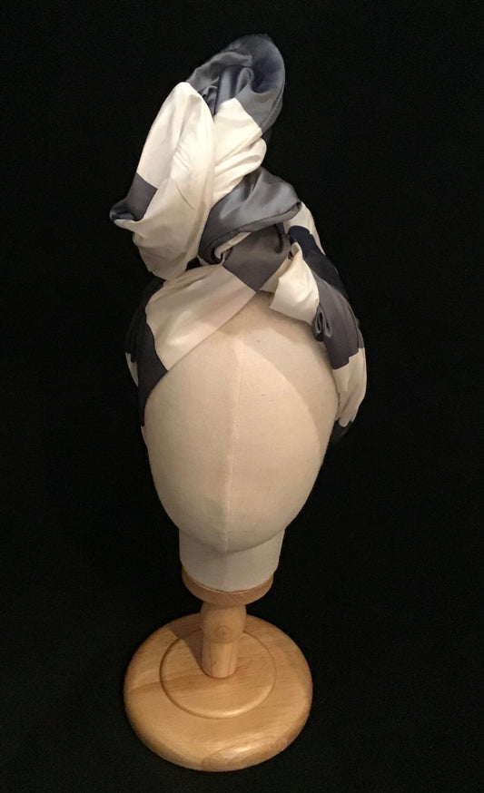 Silk taffeta silver and white wide stripe medium Twisturban